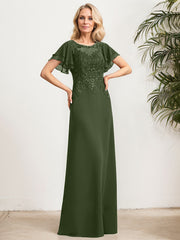 A-line Scoop Illusion Floor-Length Lace Chiffon Mother of the Bride Dress With Sequins
