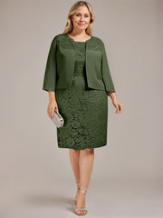 Sheath/Column Scoop Knee-Length Chiffon Lace Mother of the Bride Dress With Beading