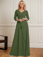 A-line V-Neck Floor-Length Chiffon Mother of the Bride Dress With Pleated Beading