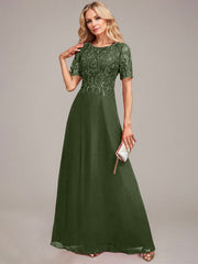 A-Line Round Neck Sequin Mother of Bride Dress With Appliques