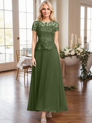 A-Line Illusion Neck Ankle-Length Chiffon Mother Of The Bride Dresses With Lace