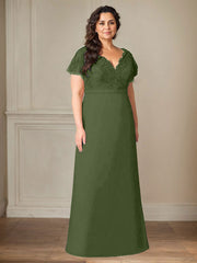 A-Line V-Neck Lace Chiffon Mother of the Bride Dress