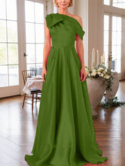 A-Line One-Shoulder Sleeveless Satin Mother Of The Bride Dresses With Bow