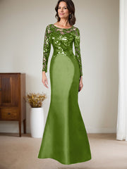 Scoop Neck Long Sleeves Floor-Length Satin/Sequined Mother Of The Bride Dresses