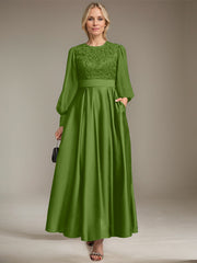 A-line Scoop Ankle-Length Lace Satin Chiffon Mother of the Bride Dress With Sequins