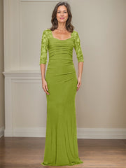 Sheath/Column Square Neckline 3/4 Sleeves Floor-Length Jersey Mother Of The Bride Dresses With Lace