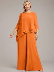 Separates Jumpsuit/Pantsuit Scoop Floor-Length Chiffon Mother of the Bride Dress With Beading