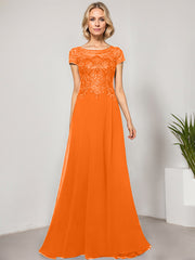 A-line Scoop Illusion Floor-Length Lace Chiffon Evening Dress With Sequins