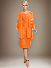 Sheath/Column Scoop Knee-Length Lace Mother of the Bride Dress With Sequins Beading