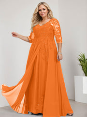 A-line V-Neck Floor-Length Lace Chiffon Mother of the Bride Dress With Sequins