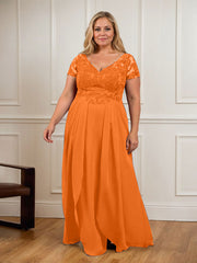 A-Line V-Neck Lace Chiffon Mother of the Bride Dress