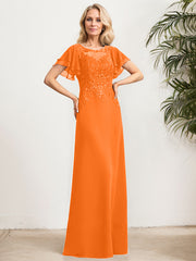 A-line Scoop Illusion Floor-Length Lace Chiffon Mother of the Bride Dress With Sequins