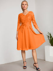 A-line V-Neck Knee-Length Lace Chiffon Mother of the Bride Dress With Sequins