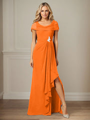 Dark Navy A-Line Side Slit Chiffon Dress Mother of the Bride Dress