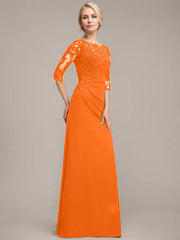 A-line Scoop Floor-Length Chiffon Lace Mother of the Bride Dress With Sequins Beading Pleated