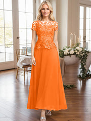 A-Line Illusion Neck Ankle-Length Chiffon Mother Of The Bride Dresses With Lace