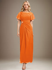 A-line Scoop Ankle-Length Chiffon Mother of the Bride Dress With Beading Pleated