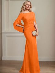 Trumpet/Mermaid Boat Neck Floor-Length Chiffon Mother of the Bride Dress With Pleated