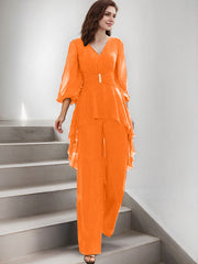 Jumpsuit/Pantsuit Puff Slevees Chiffon Mother Of The Bride Dresses