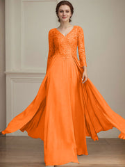 A-line V-Neck Floor-Length Lace Chiffon Mother of the Bride Dress With Sequins