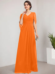 A-line V-Neck Floor-Length Chiffon Mother of the Bride Dress With Pleated