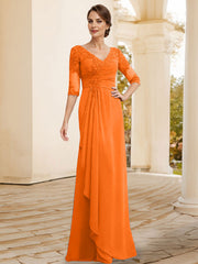 Sheath/Column V-Neck Chiffon Mother Of The Bride Dresses With Appliques Lace