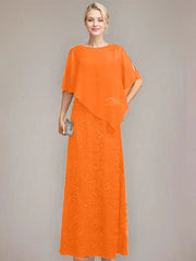 Sheath/Column Scoop Floor-Length Chiffon Lace Mother of the Bride Dress With Sequins Beading