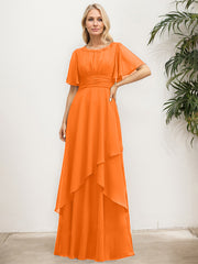 A-line Scoop Floor-Length Chiffon Mother of the Bride Dress With Pleated Sequins Beading