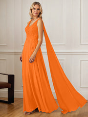 A-Line V-Neck Floor-Length Chiffon Mother of the Bride Dress