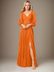 A-Line V-Neck Floor-Length Chiffon Mother of the Bride Dress