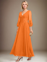 A-line V-Neck Ankle-Length Lace Chiffon Mother of the Bride Dress With Sequins