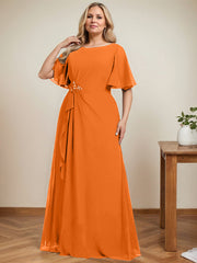 A-line Scoop Floor-Length Chiffon Mother of the Bride Dress With Cascading Ruffles Beading Sequins