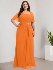 A-line Asymmetrical Floor-Length Chiffon Mother of the Bride Dress With Pleated Sequins Beading