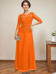 A-line Scoop Illusion Ankle-Length Chiffon Lace Mother of the Bride Dress With Rhinestone Beading
