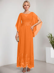 A-line Scoop Illusion Ankle-Length Lace Chiffon Mother of the Bride Dress With Sequins