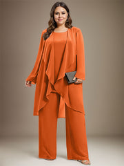 Pantsuit Separates Scoop Floor-Length Chiffon Mother of the Bride Dress
