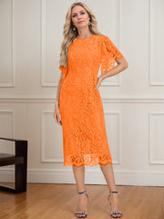 Sheath/Column Scoop Knee-Length Lace Mother of the Bride Dress