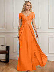 A-line V-Neck Floor-Length Chiffon Lace Mother of the Bride Dress