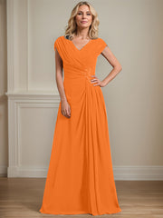 A-line V-Neck Floor-Length Chiffon Mother of the Bride Dress With Pleated Sequins Beading