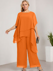 Separates Jumpsuit/Pantsuit Scoop Ankle-Length Chiffon Mother of the Bride Dress