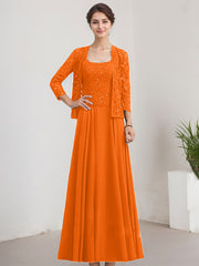 A-line Square Floor-Length Lace Chiffon Mother of the Bride Dress With Sequins