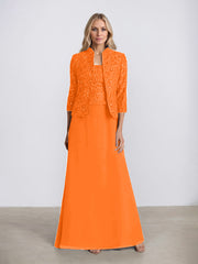 Sheath/Column Square Neck Floor-Length Chiffon Mother of the Bride Dress