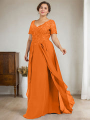 A-line V-Neck Floor-Length Chiffon Lace Mother of the Bride Dress