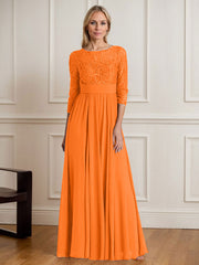 A-Line Scoop Floor-Length Sequins Chiffon Mother of the Bride Dress