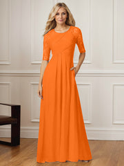 A-Line Square Neck Floor-Length Chiffon Mother of the Bride Dress