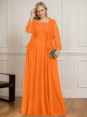 A-line Square Floor-Length Lace Chiffon Mother of the Bride Dress With Sequins