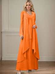 Elegant V-Neck Long Sleeves Floor-Length Mother Of The Bride Dresses WithWrap