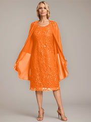 A-line Scoop Knee-Length Lace Mother of the Bride Dress With Sequins
