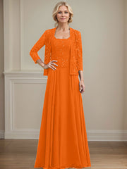 A-Line Square Neckline Chiffon Mother Of The Bride Dresses With Lace