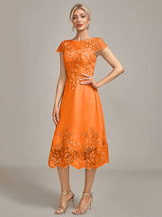 Dusty Rose A-Line Tea-Length Mother of the Bride Dress With Sequins